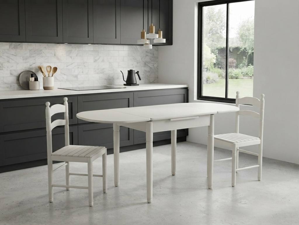 MESA COCINA EXTENSIBLE Y 2 SILLAS MADERA