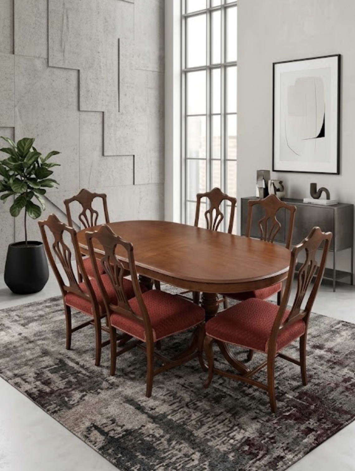 COMEDOR EXTENSIBLE Y 6 SILLAS ROJAS