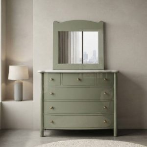 COMODA/TOCADOR VINTAGE VERDE OLIVA ESPEJO