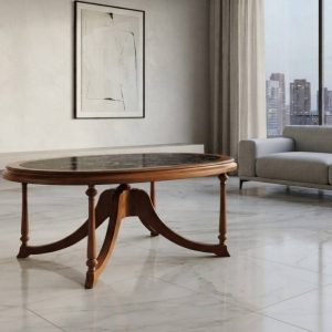 MESA DE CENTRO OVALADA MADERA Y CRISTAL