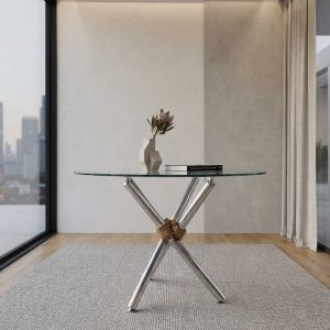 MESA DE CRISTAL Y PATAS CROMADAS