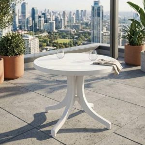 MESA REDONDA  BLANCA CON PIE CENTRAL
